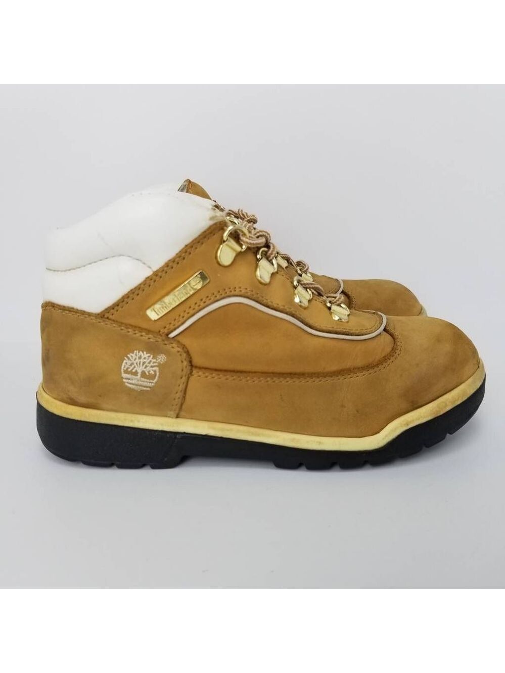 Timberland Boys Ankle Field Boots Brown White Leather Lace Up Round Toe Size 2.5